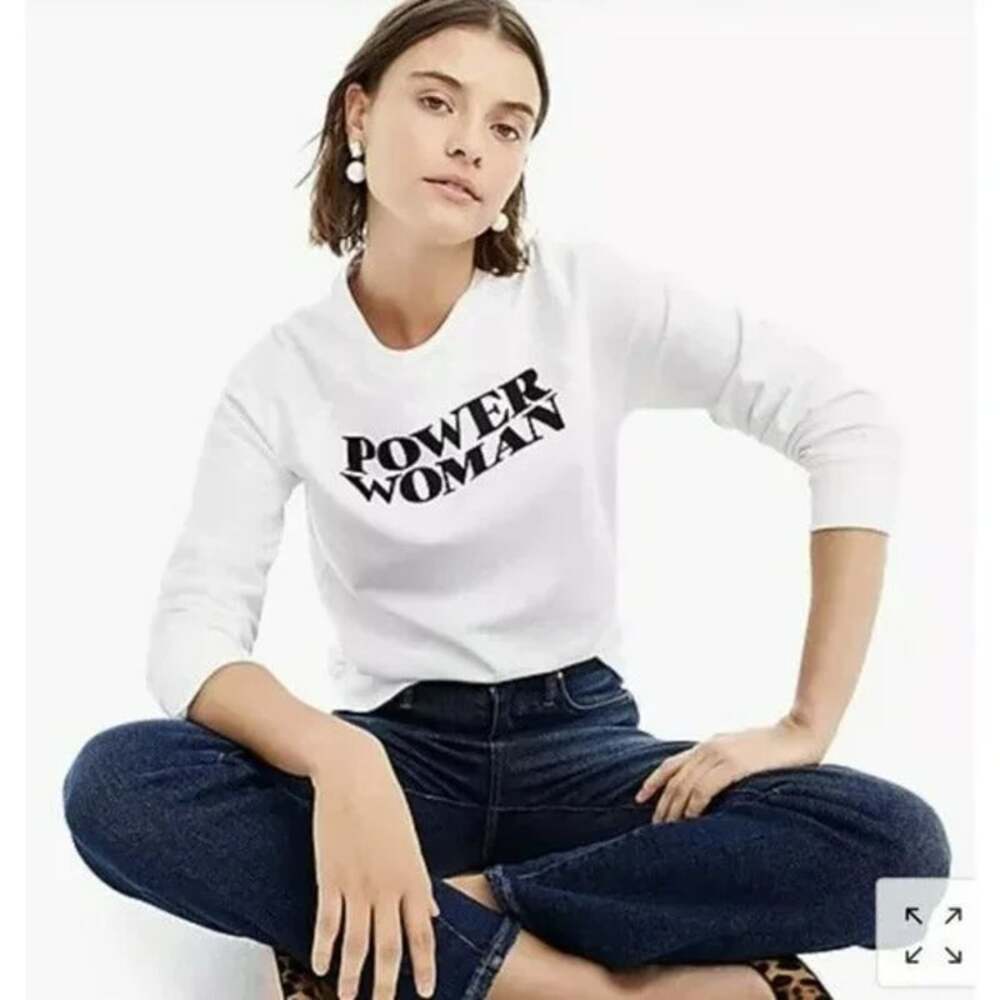J. Crew x Pinkshop Cotton Power Woman White Graphic Sweatshirt Womens Size Small